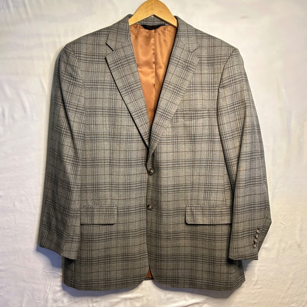 Joseph A Bank Joseph Men's Gray Plaid Blazer Sport‎ Coat Jacket 44R
